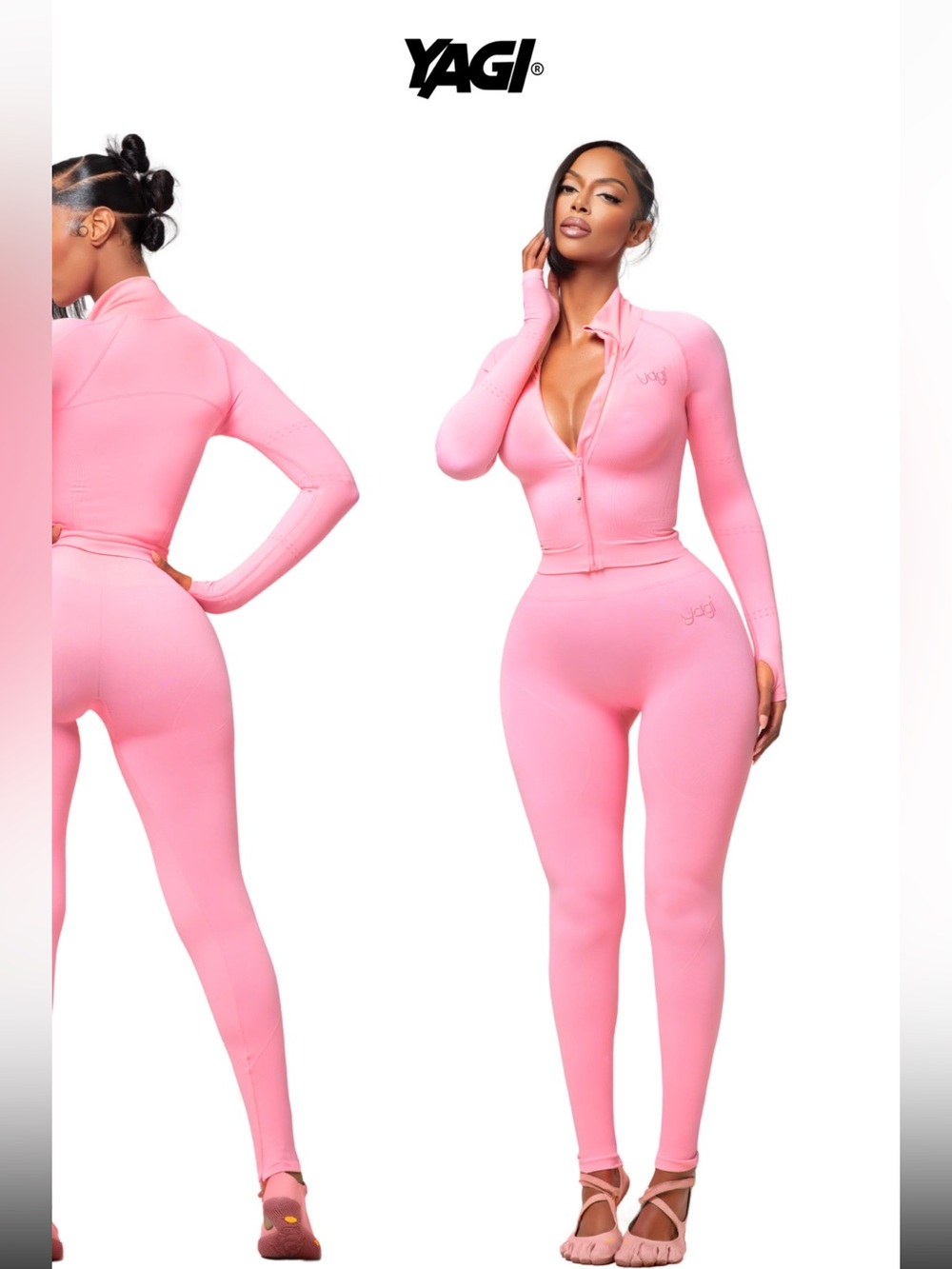 Blush Petal Pink Sculpt Zip Leggings Set